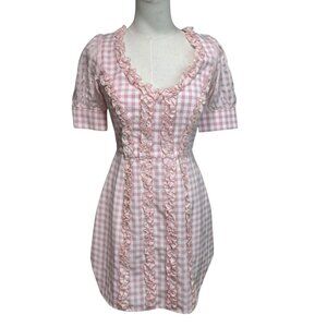 The East Order Pink Gingham Ruffle Mini Dress – Size XS
